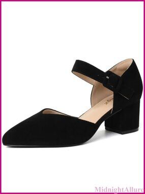 RIBBONGZ Kitten Heels Pointed Closed Toe Ankle Strap Buckle Low Heel Pumps